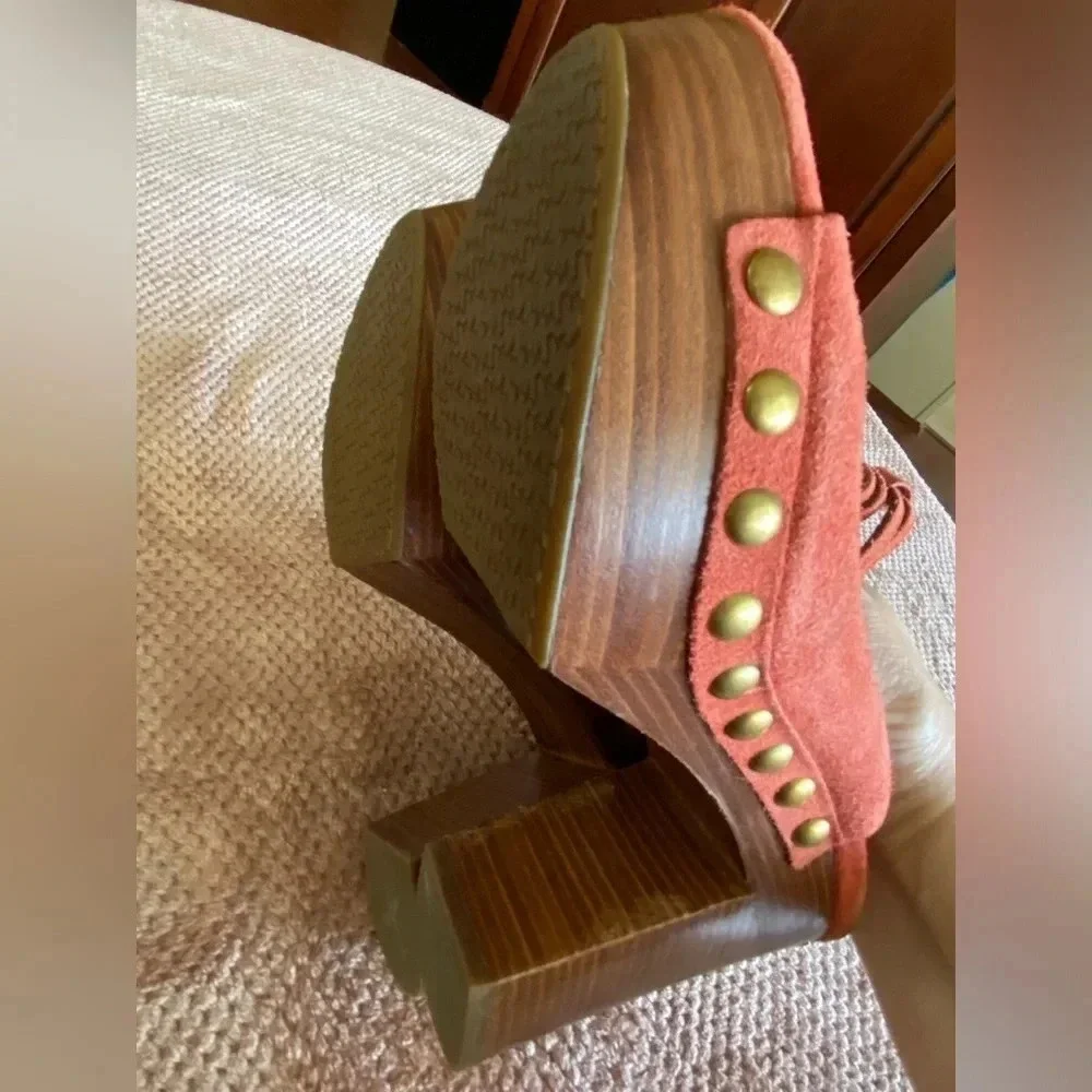 🩵 MICHAEL Michael Kors Westley Open Toe leather mule chunky heel platform Size 8